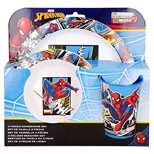 Herbruikbare magnetronbestendige kinderserviesset bestaande uit beker, bord en kom van Spiderman - Image 3