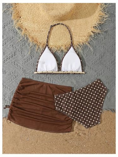 Image of RoseSeek Girl's 3 Piece Cute Bowknot Bathing Suit Halter Triangle High Waisted Swimsuit with Beach Cover Up Skirt