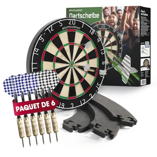 #DoYourDart Cible de fléchettes | Kit Complet avec 6 fléchettes en Acier, Surround et Suspension Murale | Cible en sisal avec Surround de fléchettes | Cible...