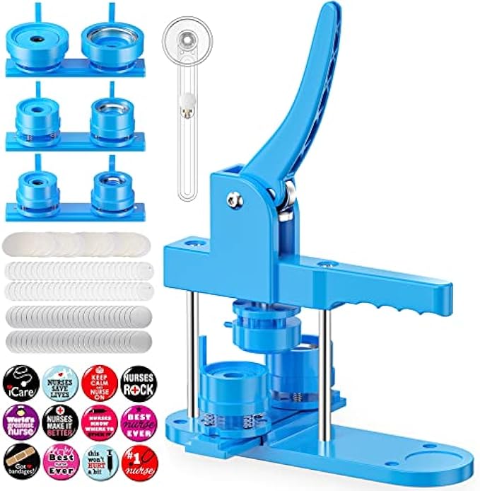Button Maker Machine Multiple Sizes 400PCS, 1+1.25+2.25 inch DIY Pin Button Press Machine Badge Punch for Kids, Button Making Supplies with Buttons, Pin Backs, Plastic Films & Circle Cutters (Blue)