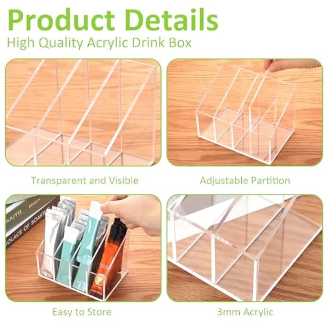 Water drink Packet Holder Water Flavor Packet Storage Container Water Flavor Packet Organizer Storage Basket Acrylic with Removable Dividers for Storage Bins for Refrigerator Organizer Bins Cabinets