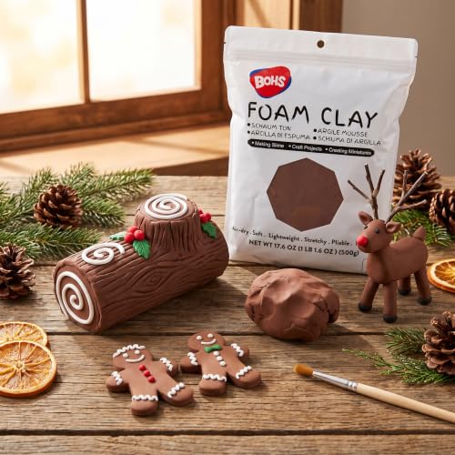 Image of BOHS Foam Clay, Brown Air Dry Modeling Clay, 1.1 lb | Soft, lightweight; crack-free finish; EVA and polystyrene foam details; cosplay props, figurines, fake bakes and slime making