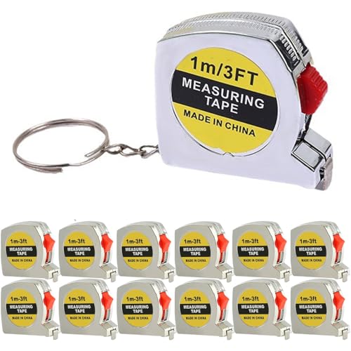 12 Pack Mini Tape Measure Keychains 1.5 Inch Retractable Measuring Tapes with Lock Small Functional Ruler for Party Favors Gift Bags Classroom Rewards 1m/3ft