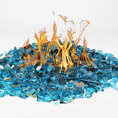 CYS EXCEL Fire Glass for Fire Pit 10 Pounds, Reflective 1/2 inch Fireplace
