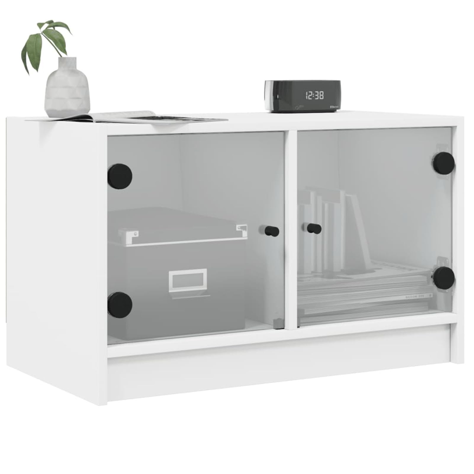 Szafka pod telewizor z białymi szklanymi drzwiami 68x37x42 cm, szafka pod telewizor, stolik kawowy do salonu szafka pod telewizor, stolik kawowy LED kolory