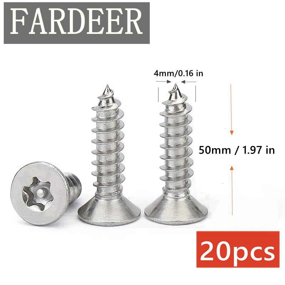 FarDeer Flat Head Socket Button Machine Screws M4/M5 Machine Screws Torx Machine anti-theft screws Security Silver Screws Anti-Theft Tamper (M4*50mm *20pcs) - Image 2