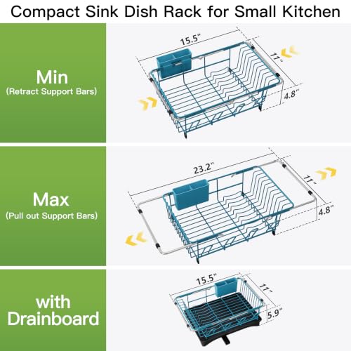 Image of JASIWAY Blue Dish Drying Rack in Sink with Drainboard and Utensil Holder