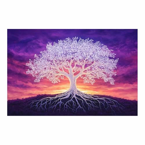 Arbre de vie décoration murale peinture blanc moderne 60x90 cm pour salle de bain