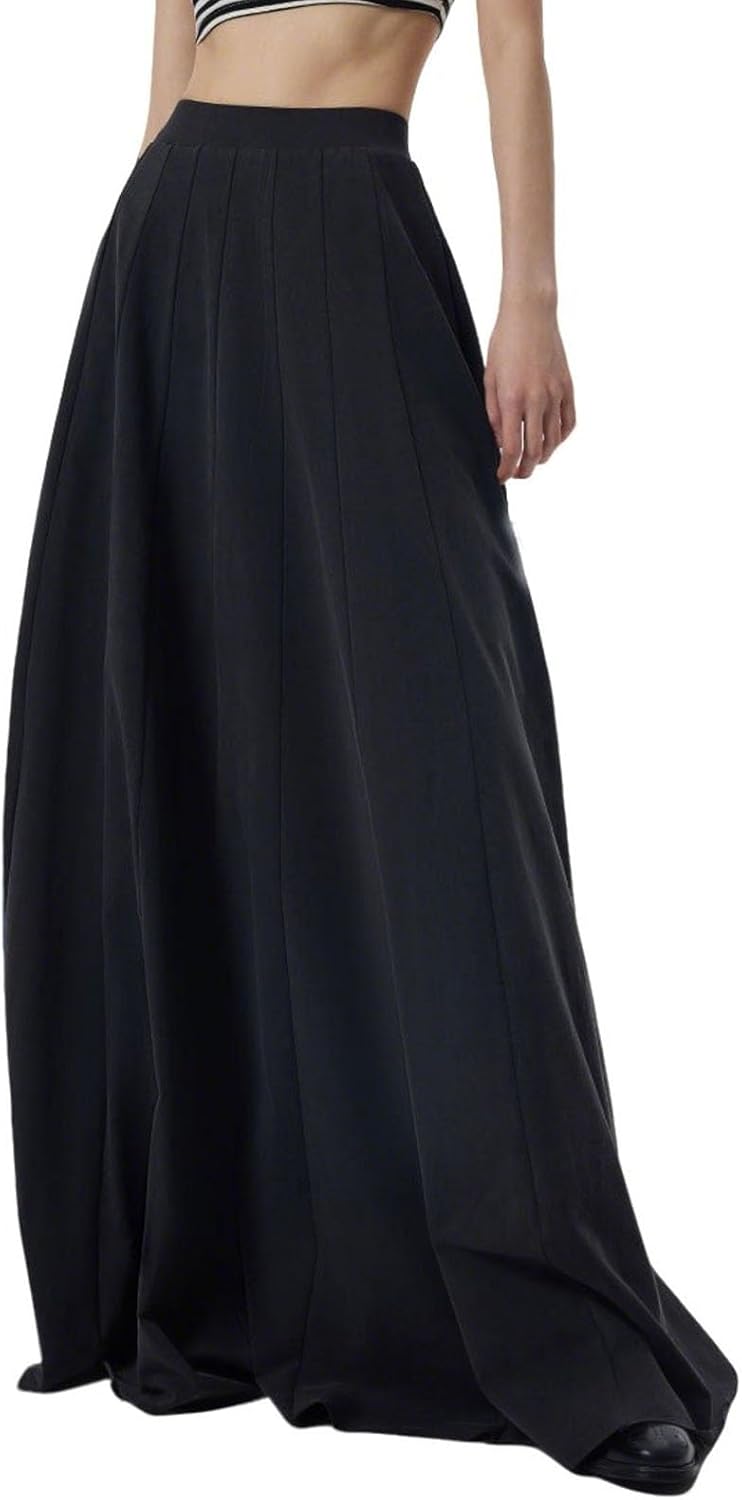 Women's High Waist Maxi Skirt Solid Color Fashion Flowy Drape Hem Plus Size Y2k Elegant Skirts with Pockets