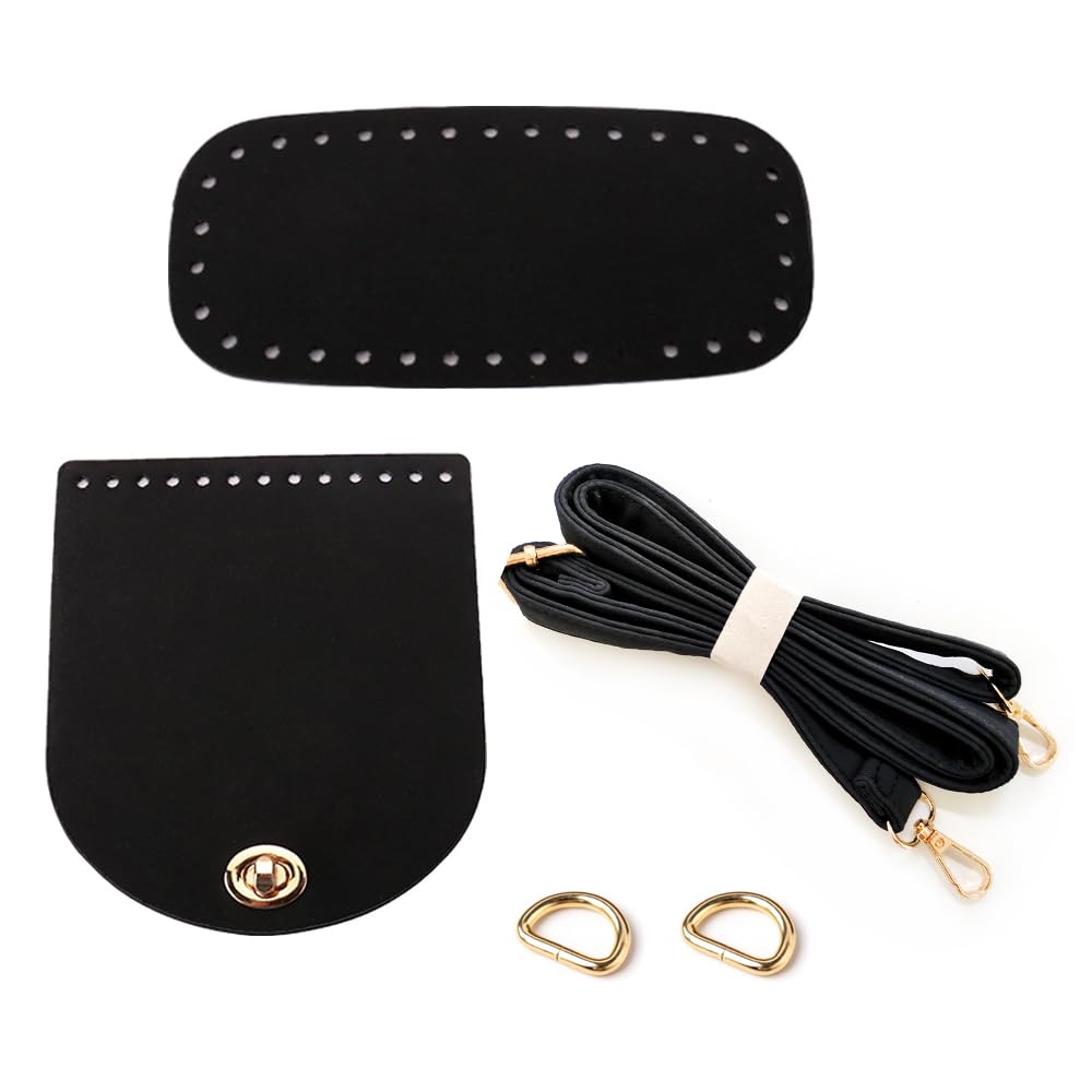 Kit Fond De Sac à Crocheter Zasvec - Avec Poignée, Fermoir Et Anneaux En D, Noir, Pour DIY Sac