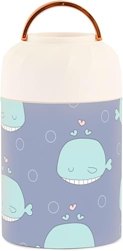 Miniatura 1 de Lindas ballenas azules de dibujos animados, gris, morado, para niños y mujeres, tarro aislado con cuchara de 17 oz16.9 fl oz, termo de acero