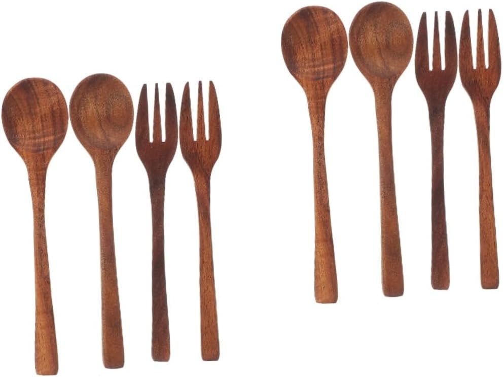 OUNONA 2sets Ergonomic Salad Fork Party Dessert Spoon Wooden Fork Spoon Set Eco-friendly Utensils for Everyday Use