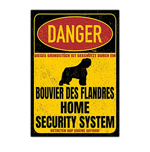 Bouvier des Flandres Dog Schild Danger Security System Türschild Hundeschild Warnschild Sicherheitsschild Hund Privatgrundstück Hundewarnung Warnung vor dem Hund