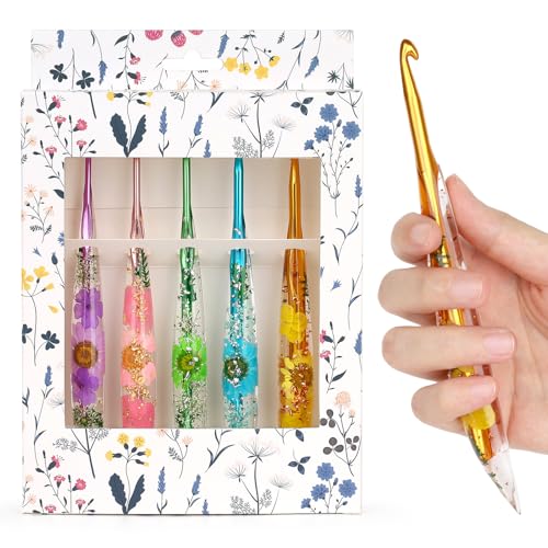 Image of Aeelike Crochet Hooks Set, 3.0mm-6.0mm Ergonomic Crochet Hooks with Long Floral Handle-Super Shinny and Unique for DIY Crfats Blnaket Sweaters, Ideal & Beautiful Gifts for Mothers Crocheting Lovers