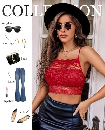Image of Avidlove Lace Bralette for Women High Neck Camisoles Racerback Double-Layered Crop Top
