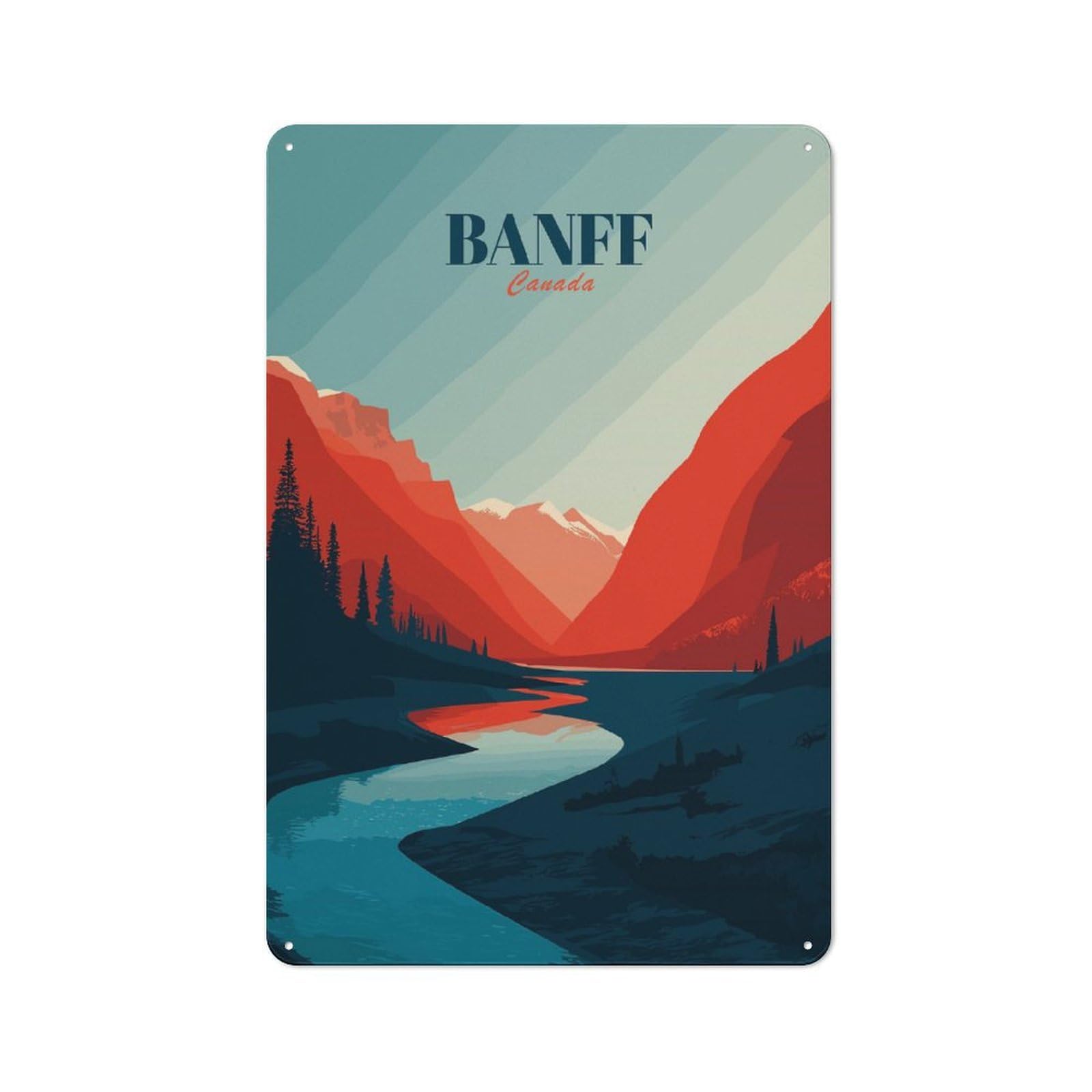 Junmoney Style-4 Decorative Metal Sign With Banff Canada Landscape Illustration Design 30X20cm, Cosy Cafe Wall Decor For Kitchen, Cafe, Pantry Or Dining Room