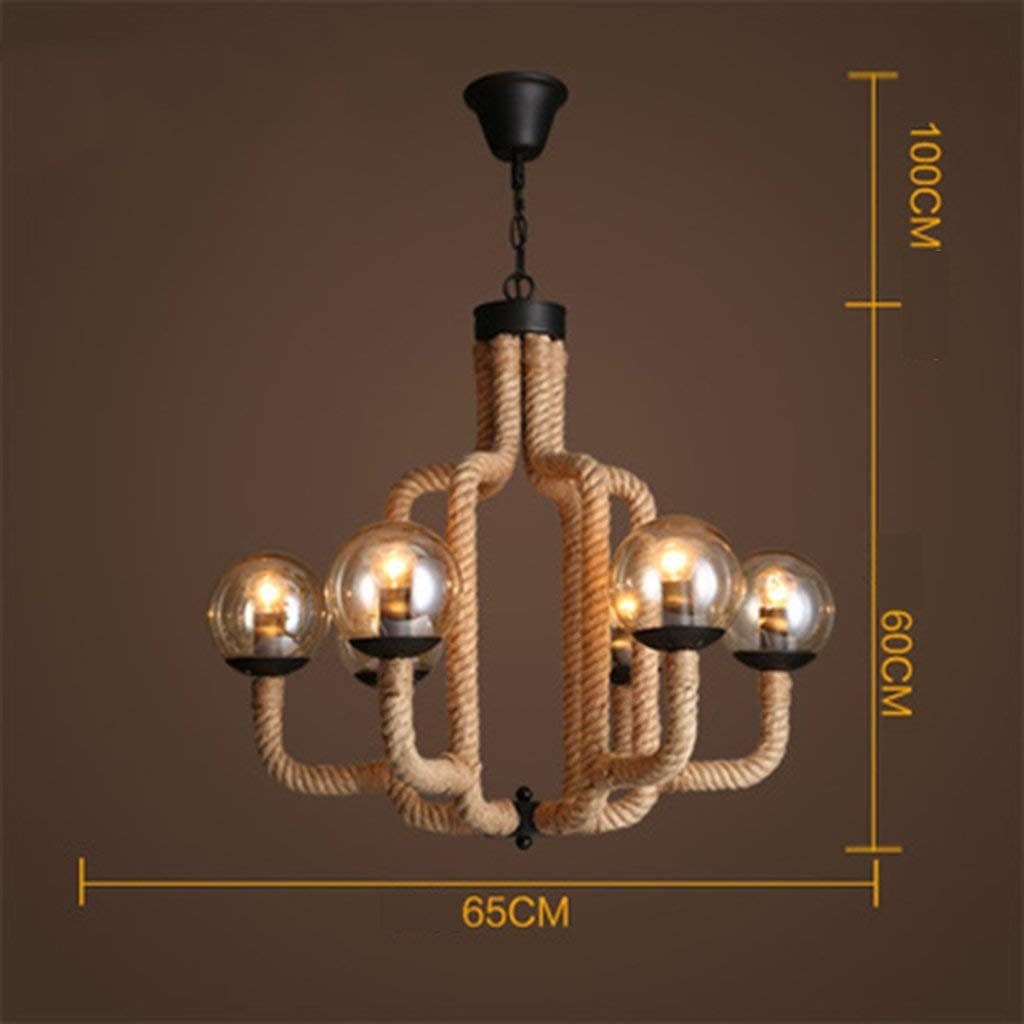 パーソナリティレストラン レトロ 麻ロープシャンデリア 6灯 新品未