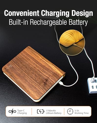 Image of 8.3 Inch Wooden Book Lamp, Book Lovers Gifts,Teacher Appreciation Gifts for Women, LED Ambient Lighting, Magnetic Mood Lighting for Home&Library Decor (Walnut)
