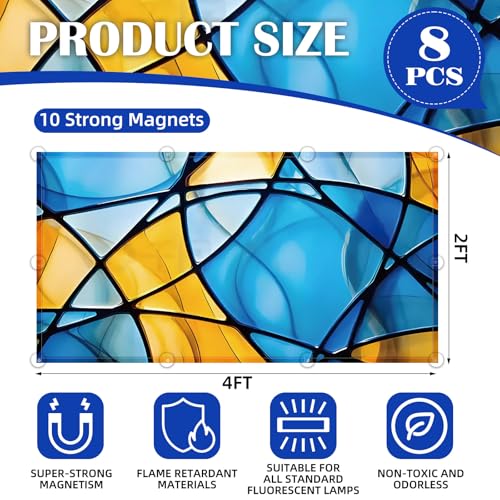 Image of ANGSYLTH 8 Pcs Fluorescent Light Covers - 4 x 2 Feet Covers for Ceiling Lights, 8 x 10 Magnetic Light Filters for Classroom, Office, Hospitals (Colorful Art)