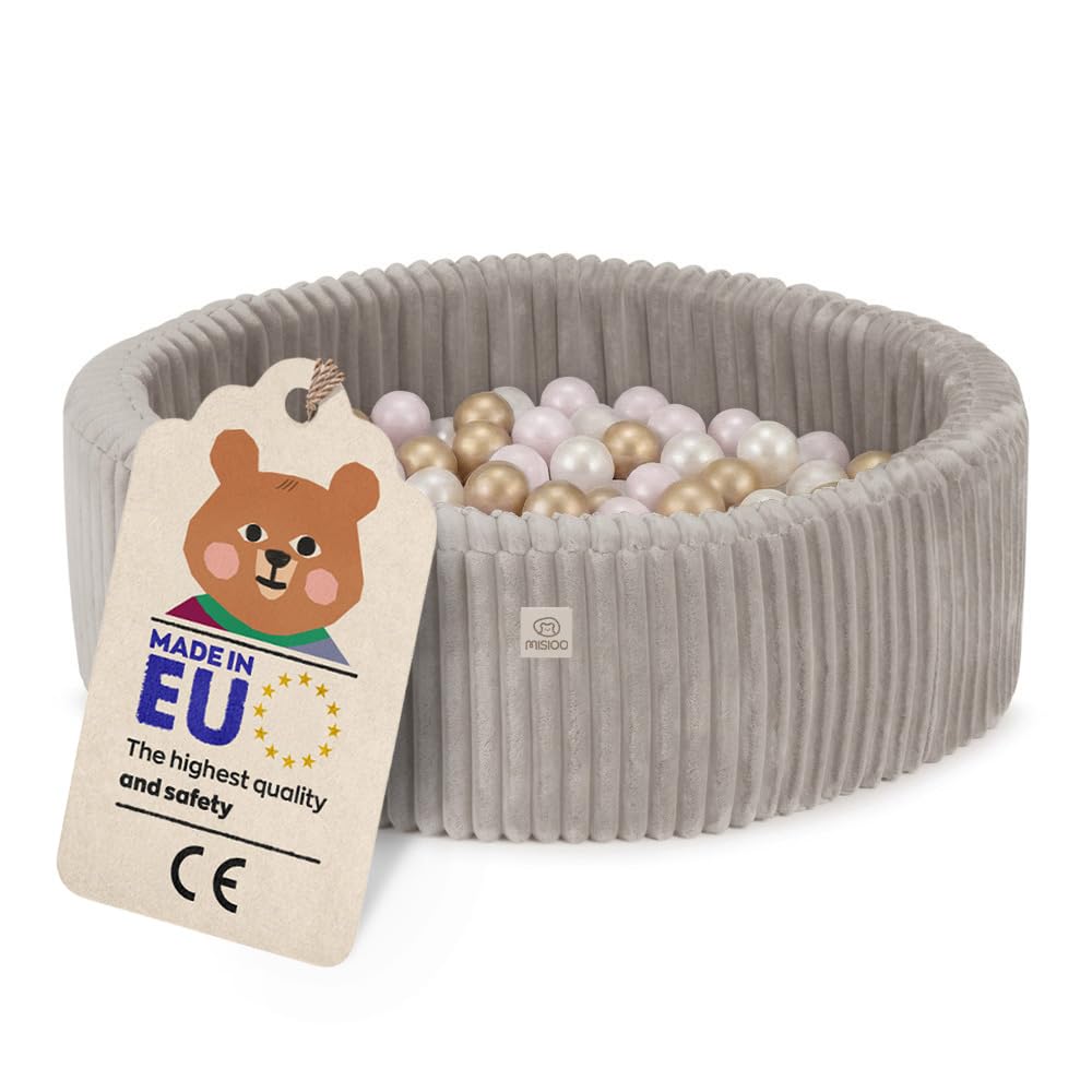 MISIOO Piscine à balles pour bébé 90 x 30 cm avec 200 balles de 6 cm de diamètre - Piscine à balles ronde pour enfant - Mousse souple - Housse amovible et lavable - Piscine de jeu d'intérieur pour