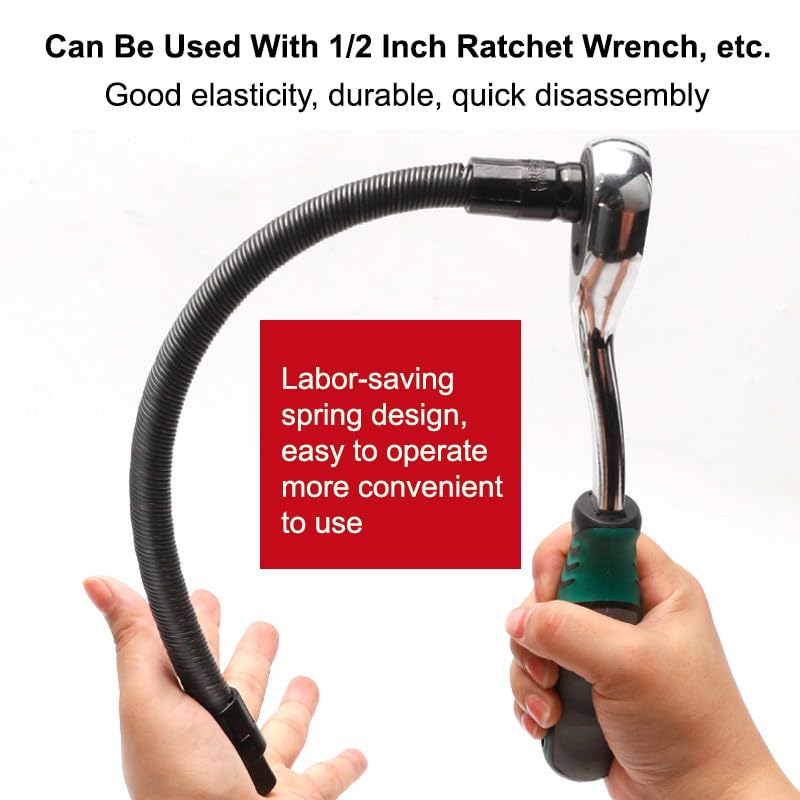 Image of AASONS 1 /2inch Square Drive Flexible Long Socket Extension Ratchet, Flexible Extension Bar Rod, Bendable Elastic Joint Head Post Connecting Link, Shaft Drive Adapter Bit Holder 350mm Impact Wrench