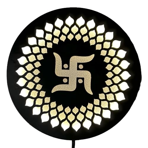 Image of Swastik LED Backlit Pooja Room Decor | Moon Wall Lights for Home Decoration | Wall Lamps for Bedroom & Living Room | No Adapter Required
