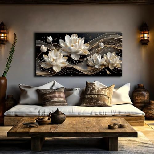 Affiche fleur de lotus blanche LIFKNVN toile abstraite chic pour chambre 90x180cm