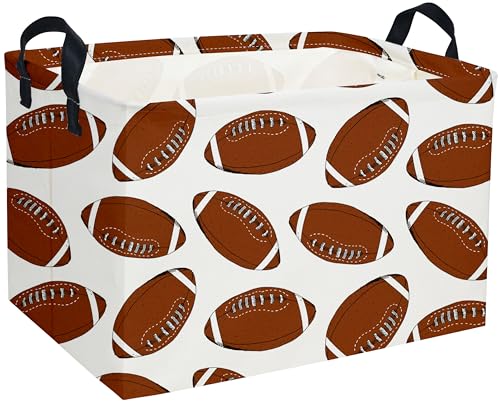 Image of Rectangular Football Basket,Kids Baskets for Kids.Waterproof PE Coating Cute Bins with Handles.Boys Basket,Toys Box,Books Baskets,Gifts Box. (Rugby)