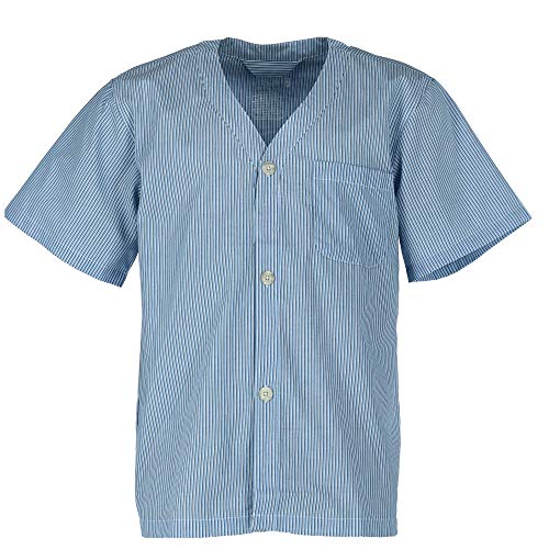Fruit of the Loom Men's Short Sleeve Long Length Pant Print Pajama Set, Blue/Grey Striped, Large2