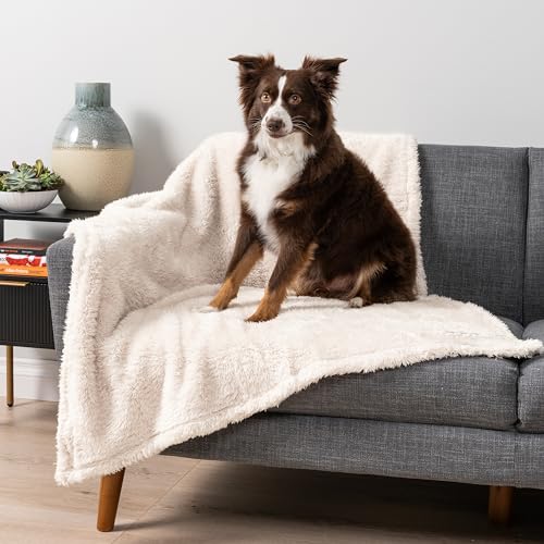 Image of PetAmi Beige Medium (29x40) Dog Cat Pet Blanket Throw for Couch Bed Sofa Indoor Use, Sherpa Fleece, Fluffy Soft Warm Calming, Machine Washable