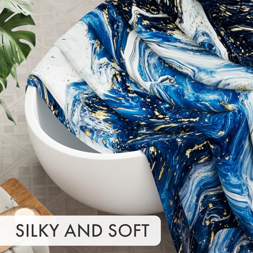 Image of AmazerBath Shower Curtain Blue, Marble Fall Fabric Shower Curtain Sets with 12 Shower Curtain Hooks, Luxury Quality Home Hotel Washable Farmhouse Cloth Shower Curtains for Bathroom Decor, 72x72 Inches