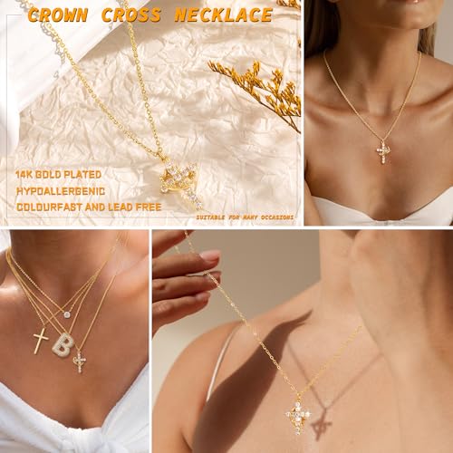 Cross Necklace for Women, Dainty/Silver Cross Crown Cubic Zirconia Pendant Necklace Trendy Simple Necklace Fashion Jewelry for Women3