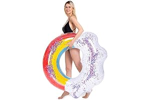 Giant Inflatable Rainbow Cloud Pool Float with Glitter Iridescent