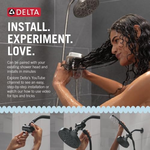 Image of Delta VersaCurl Detangling Handheld Shower Head Tool for Curly Hair with 3 Curl Defining Brush Inserts Included, Detangler Brush Hand Shower with Hose, Chrome 74B430