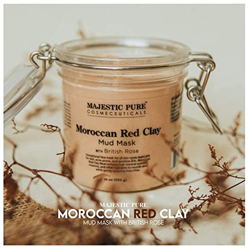Majestic Pure Moroccan Red Clay Mud Mask And Dead Sea Mud Mask Bundle – Facial Mask Package For Natural Skin Care #TOP3