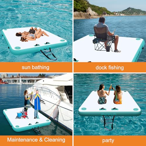 Inoamity Aufblasbare Schwimmplattform mit Hochdruck-Handpumpe – Schwimmdock für See, Pool & Meer, Tragkraft 350kg für 3-4 Personen, Wassermatte für Party, Yoga, Angeln & Sonnenbaden (2 * 2.4m)