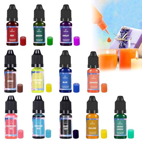 Colorant Cire Bougie, Colorant Liquide De Bougie, 12 Couleurs Liquide Colorant pour Bougie Naturelle, pour La Cire de Soja, Fabrication de Bougies, 10ml