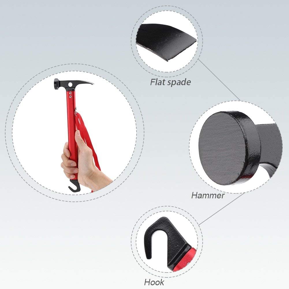 Yosoo Maillet Marteau pour Piquet De Tente Extracteur Outil Multifonctionnel Accessoire Tente pour Camping Randonnée (Couleur : Rouge)