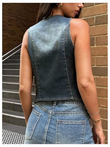 Floerns Women's Casual Business Denim Vest Vintage Seelveless Going Out Bodycon Jacket2