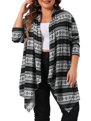 Agnes Orinda Plus Size Front Open Cardigan for Women Lightweight Boho Striped Long Cardigans Sweaters