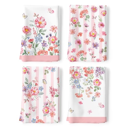 Arquiel Torchons de Cuisine Rosess Fleurs Lot de 4, Main Absorbante 100% Coton Torchon Sauvages Vaisselle Saisonnier Cadeaux pour Crémaillère Et Décoratif...