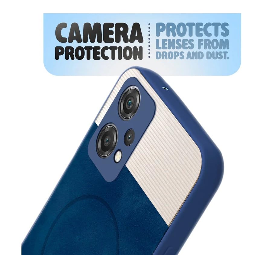 Image of Bintage CASE Dual-Leather Mac Safe Design Phone Case| Soft Touch Finish | Full Camera Protectection Back Cover Compatible for OnePlus Nord CE2 Lite 5G - White & Royal Blue