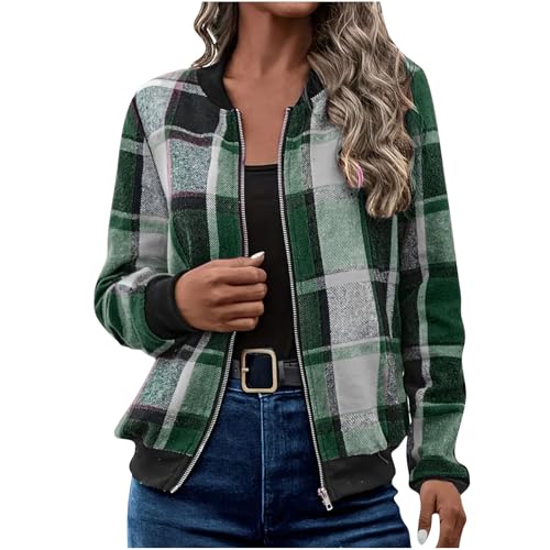 Womens Plaid Zip Up Cardigan Sweater Lightweight Bomber Style Jacket Fall Fashion 2025 Long Sleeve Blouse