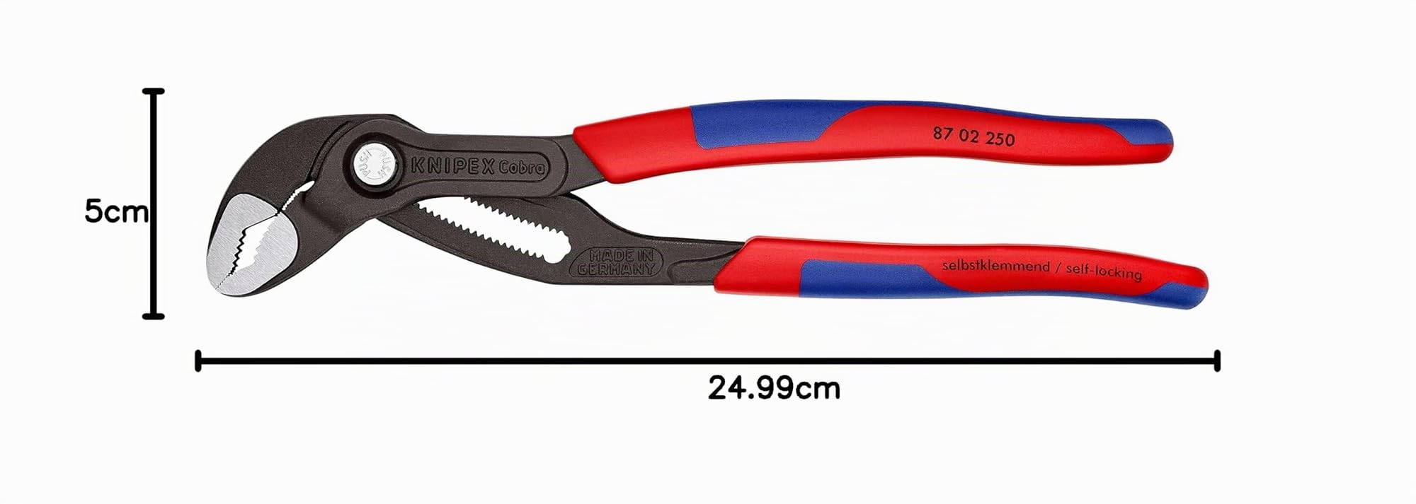 KNIPEX Cobra Pinza regolabile di nuova generazione per tubi e dadi in confezione Self-service bonderizzata grigia rivestiti in, 87 02 250 SB