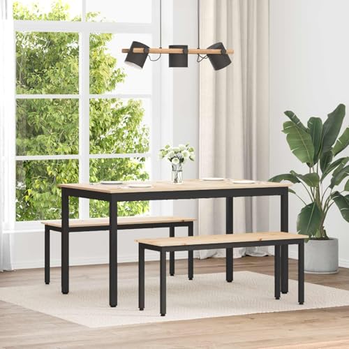 RCODSSK Banc en pin massif 110 x 35 x 45 cm naturel pour terrasse et entrée comme banc stable pour salle à manger au design contemporain avec pieds en métal
