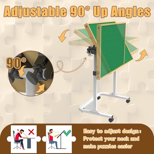 Image of Jigsaw Puzzle Table 1500 Pieces,Adjustable Height&Up Puzzle Table with draswers and Cover,Puzzle Tables for Adults with Drawers, for Puzzle Doer(Green Color
