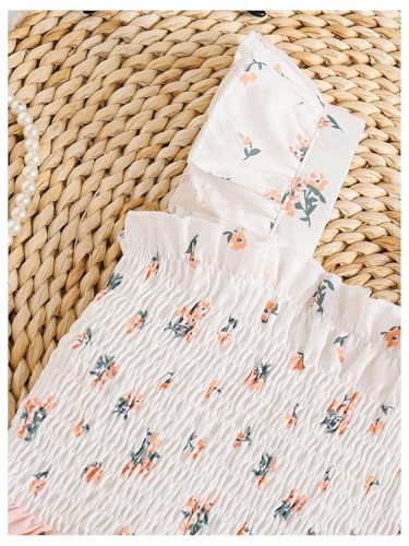 Girl's Floral Dress Boho Shirred Ruffle Square Neck Cap Sleeve Vacation Sundresses4