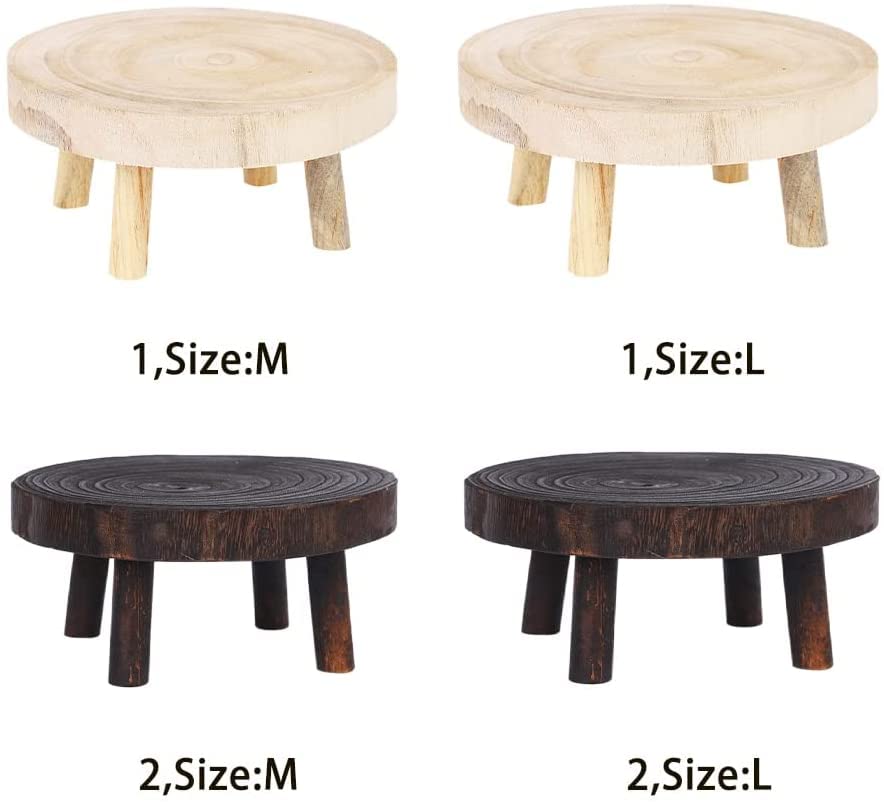 Tabouret bas rond en bois marron et repose-pieds stable - 4