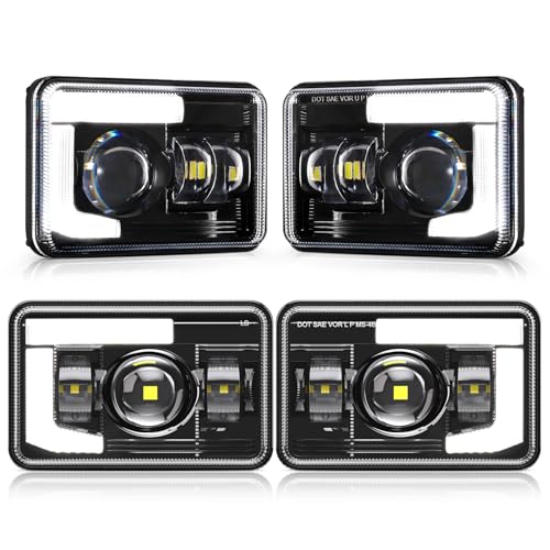 Auxbeam 4X6 Headlights 4PCS With DRL Hi/Lo Beam Dot Approved Replacement H4651 H4652 H4656 H4666 H6545 Headlight Compatible with Kenworth T400 T600 T800 Freightliner Peterbilt Ford Chevy Black