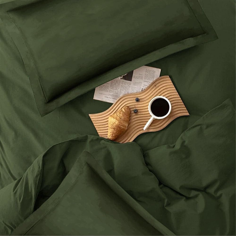 Set Biancheria Da Letto 3 Pezzi Verde Oliva Scuro - Morbido Piumino Microfibra Con 2 Federe, Leggero Per Tutte Le Stagioni
